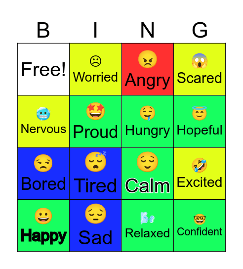 Zones of Regulation Bingo Card