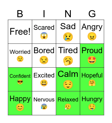 Feelings and emotions. Bingo Card