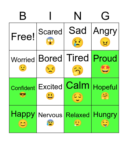 Feelings and emotions. Bingo Card
