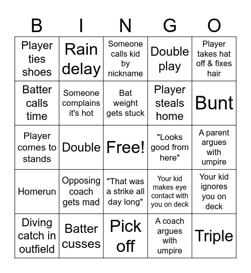 BASEBALL  BINGO Card