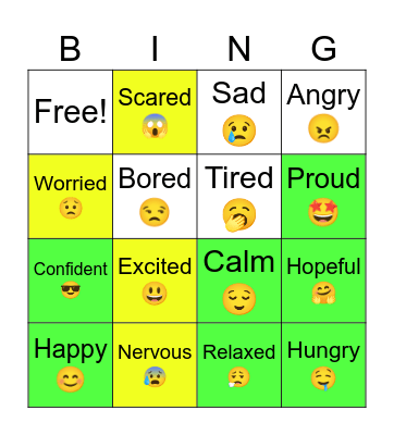 Feelings and emotions. Bingo Card