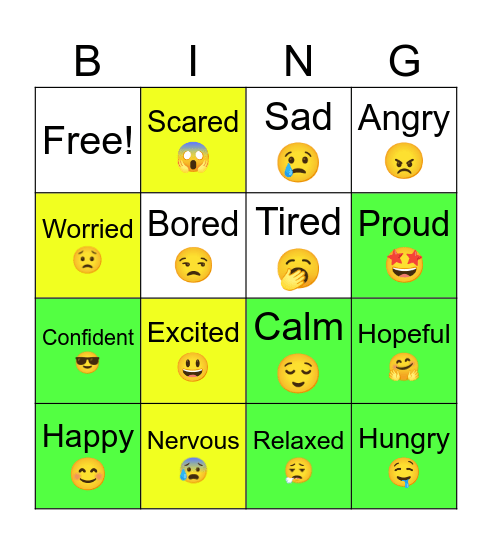Feelings and emotions. Bingo Card