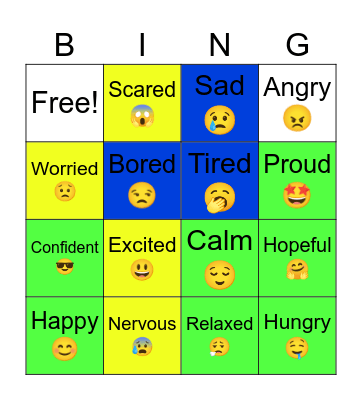 Feelings and emotions. Bingo Card