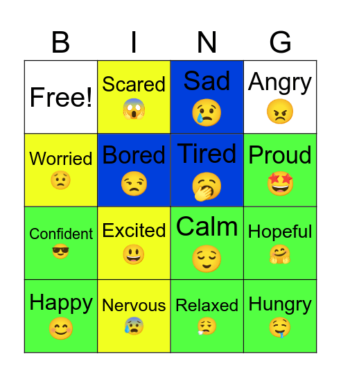 Feelings and emotions. Bingo Card