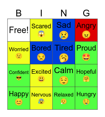 Feelings and emotions. Bingo Card