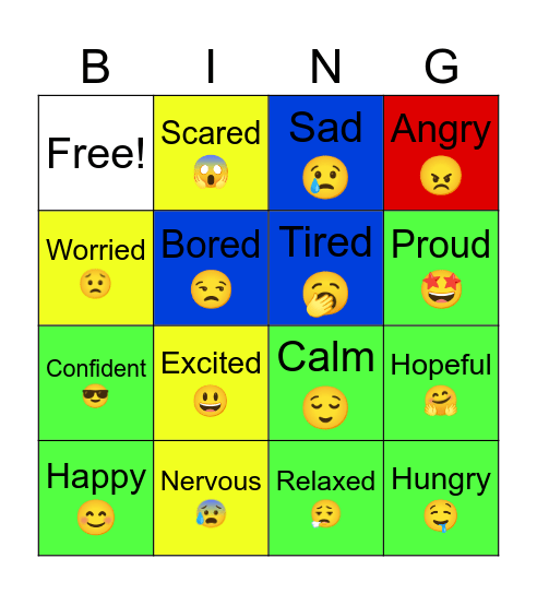 Feelings and emotions. Bingo Card