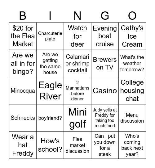 St Germain Bingo Card
