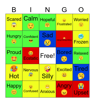 Zones of Regulation Bingo Card