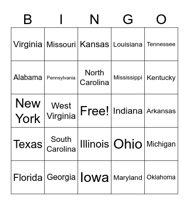 License Plate Bingo Card