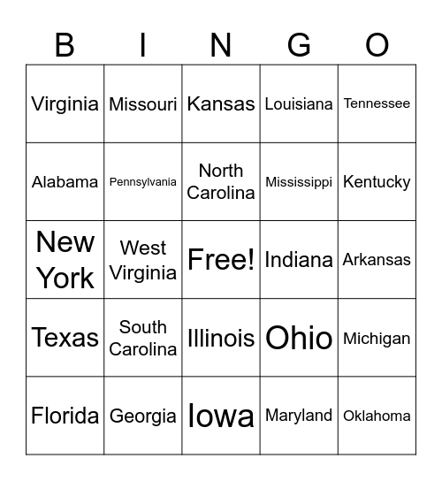 License Plate Bingo Card