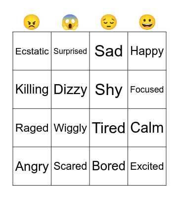 Zones of Regulation Bingo Card