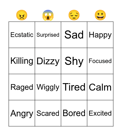 Zones of Regulation Bingo Card