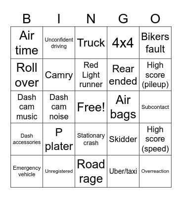 Car crash bingo 7 Bingo Card