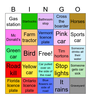 Road trip bingo Card