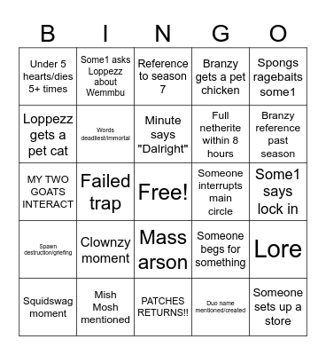 Lifesteal S8 Bingo (Loppy & Branzy centric) Bingo Card