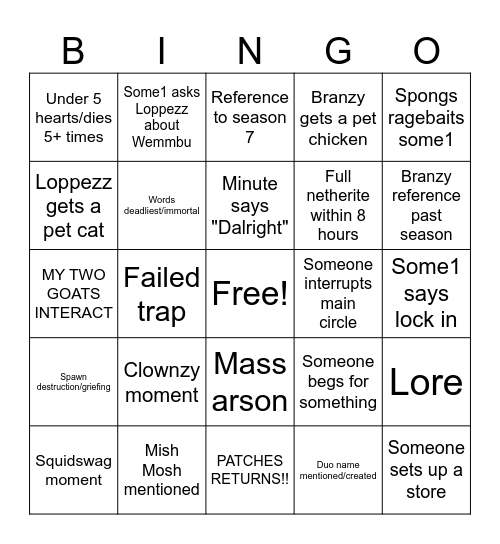 Lifesteal S8 Bingo (Loppy & Branzy centric) Bingo Card