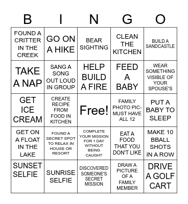 LAKE LURE VACAY BINGO Card
