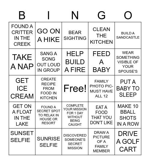 LAKE LURE VACAY BINGO Card