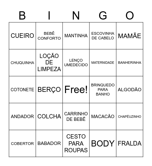CHÁ DE BEBÊ Bingo Card