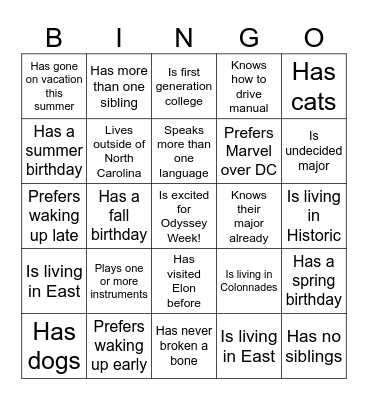 Untitled Bingo Card