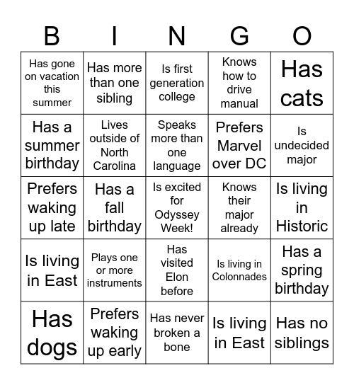 Untitled Bingo Card