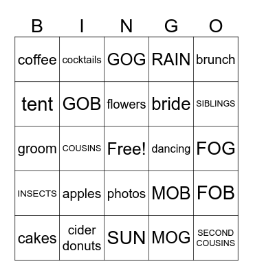 Orchard wedding Bingo Card