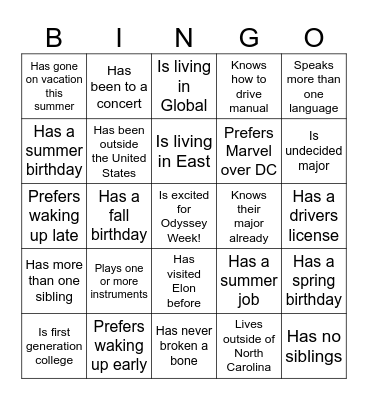 Social Bingo Card