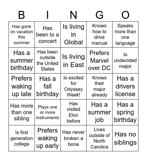 Social Bingo Card