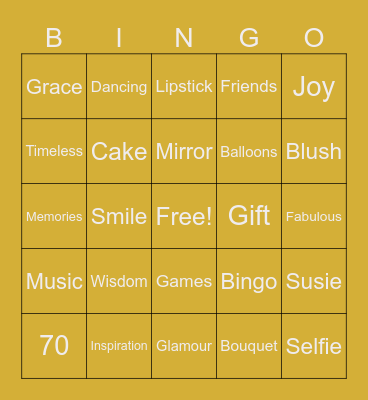 Susie Vanessa's 70th Bingo Card