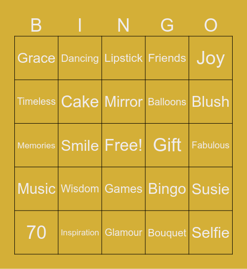 Susie Vanessa's 70th Bingo Card