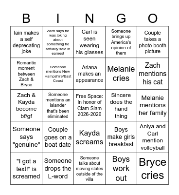 LOVE ISLAND U.S. S8 BINGO Card