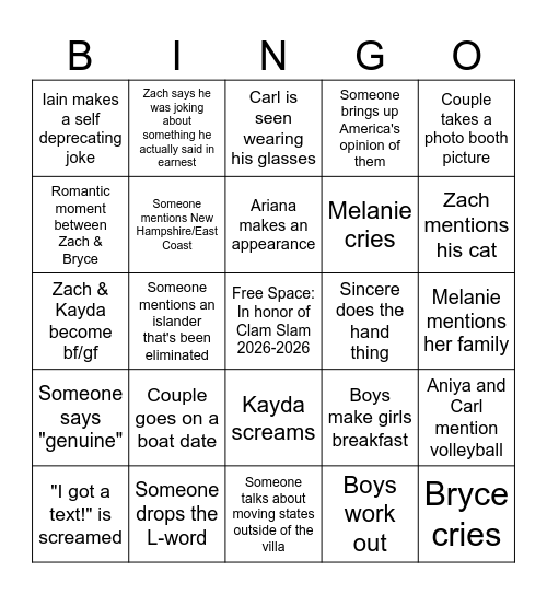 LOVE ISLAND U.S. S8 BINGO Card
