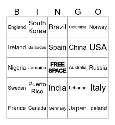 International Music Bingo Card