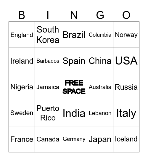 International Music Bingo Card