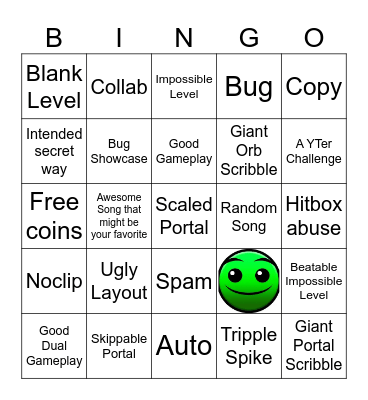 Recent Tab Bingo (Geometry Dash) Bingo Card