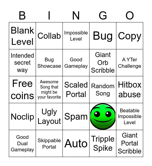 Recent Tab Bingo (Geometry Dash) Bingo Card