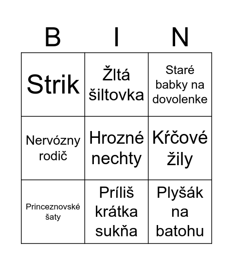 Bratislavka Bingo Card