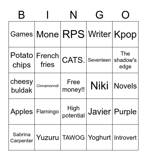 Star's bingo 🎀 Bingo Card