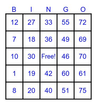 809797 (5412997) Bingo Card