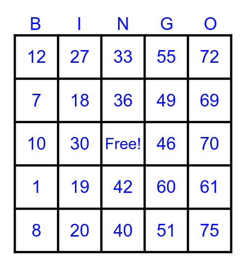 809797 (5412997) Bingo Card