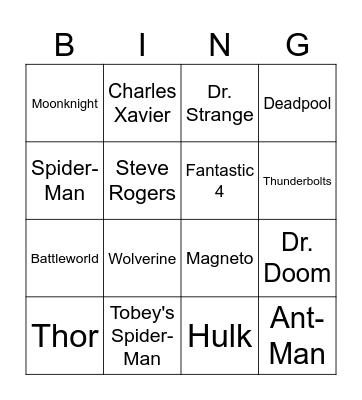 Avengers Doomsday Trailer Bingo Card