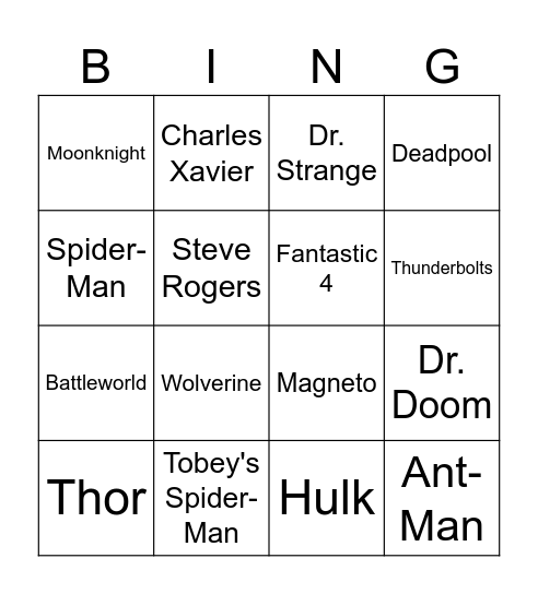 Avengers Doomsday Trailer Bingo Card