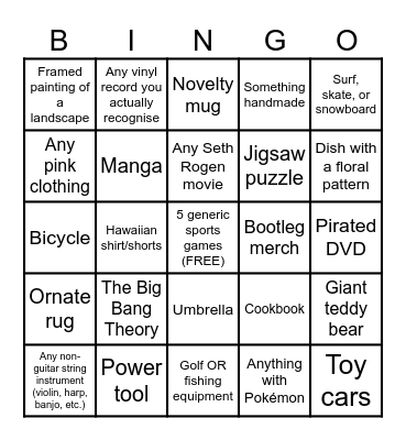 Thrift Bingo! Bingo Card