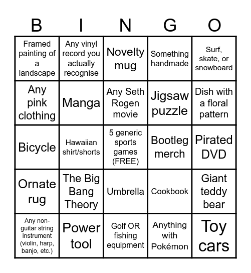 Thrift Bingo! Bingo Card