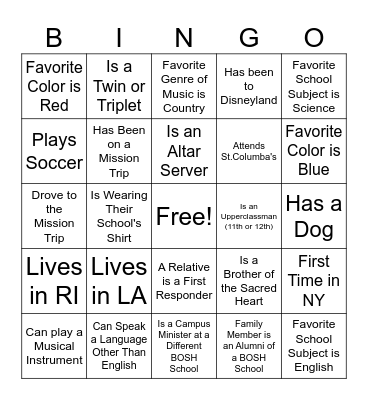 Get to Know the Other BOSH Schools Bingo Card