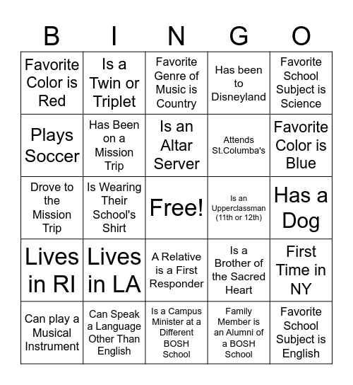 Get to Know the Other BOSH Schools Bingo Card