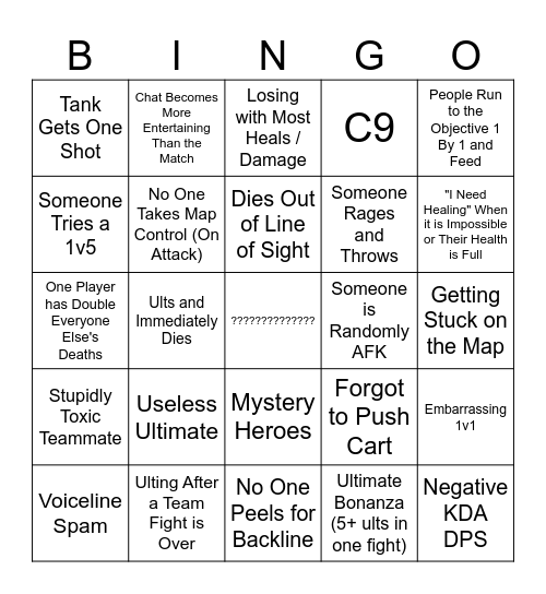 Overwatch Bingo Card