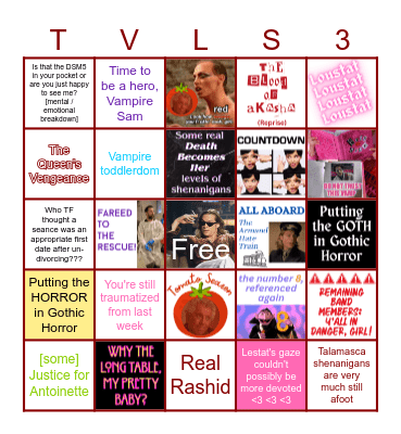 TVL Season 3: The Failures (Episode 7) Bingo Card
