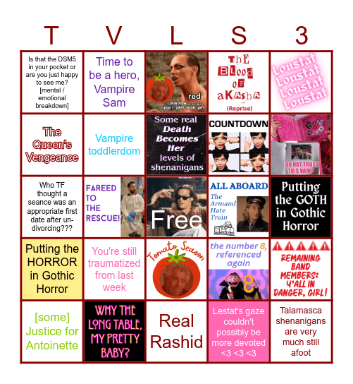 TVL Season 3: The Failures (Episode 7) Bingo Card