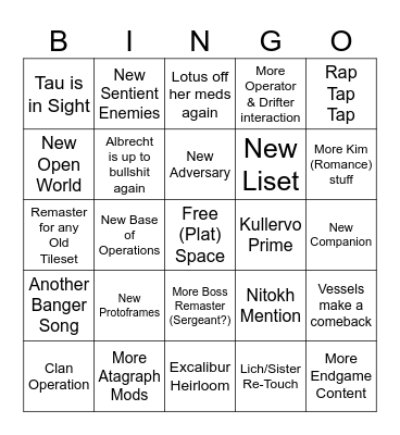 TennoCon 2026 Bingo Card